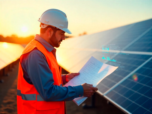 Ingeniero experto haciendo inspeccion en paneles solares